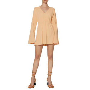 Something New Long Bell Sleeve Cotton Gauze Mini Dress Peach Orange Coverup Sz S